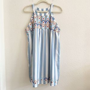 Embroidered Babydoll Dress Belinda L Sleeveless Blue White‎ Boho Beach Pockets